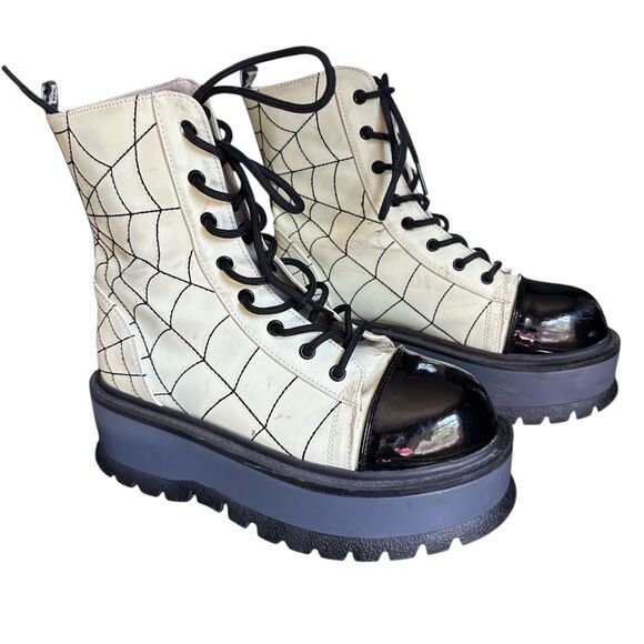 Demonia Glow In The Dark Ankle Boots 2" Platform Size 7 Spider Web - Picture 4 of 16